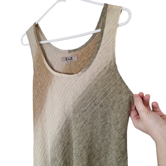 Flax 100% Linen Boho Sage Rust Cream Vertical Stripe Super Cute Tank S - Picture 6 of 11